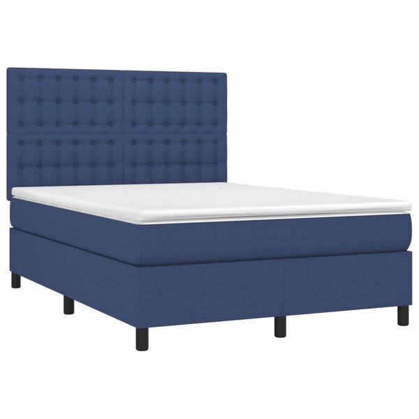 vidaXL Boxspring met matras stof blauw 140x200 cm
