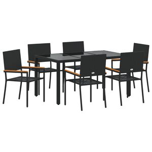 vidaXL Tuin eettafelset 7 pcs Zwart poly rattan