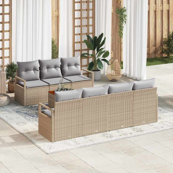 vidaXL Tuinbankenset met kussen 8 pcs Beige poly rattan