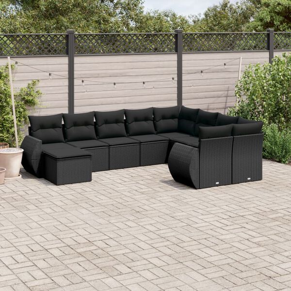 vidaXL 10-delige Loungeset met kussens poly rattan zwart