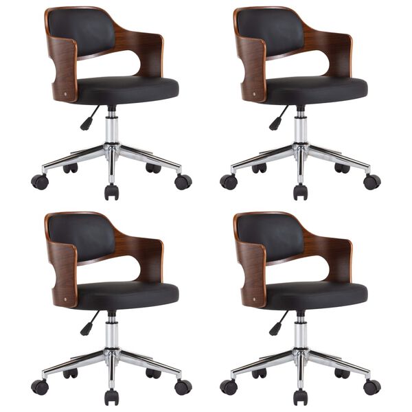 vidaXL Eetkamerstoelen 4 st draaibaar gebogen hout en kunstleer zwart