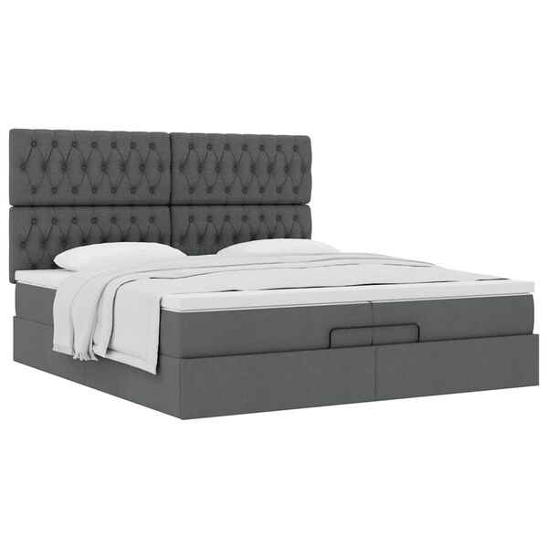 vidaXL Ottoman bed met matrassen 200x200cm stof donkergrijs