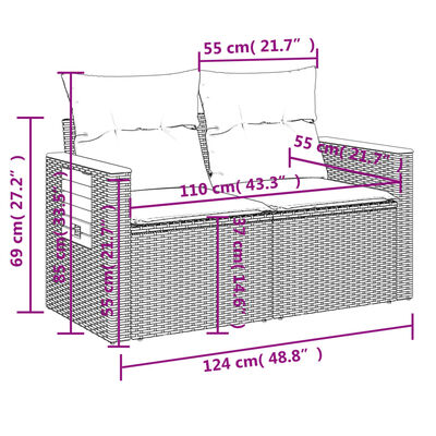 vidaXL 7-delige Loungeset met kussens poly rattan beige