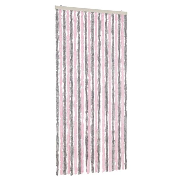 vidaXL Vliegengordijn 90x220 cm chenille zilvergrijs en roze