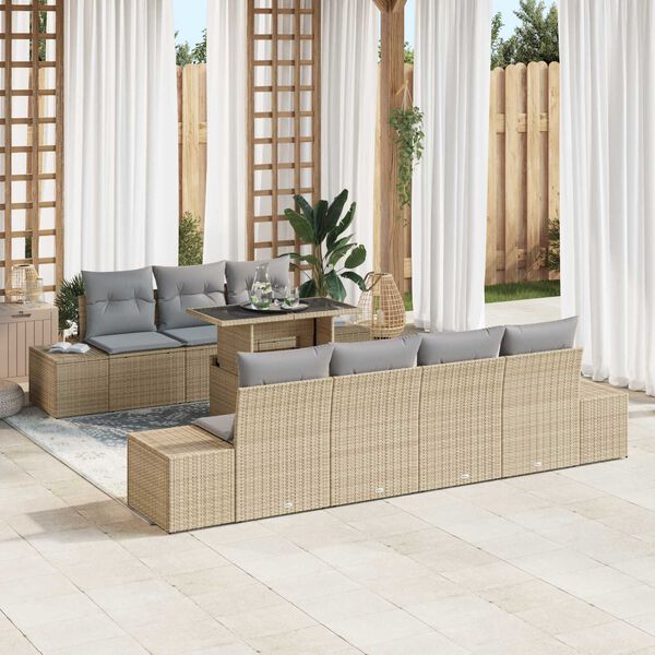 vidaXL Tuin Sofa Set met kussen 8 pcs Beige en Licht Grijs