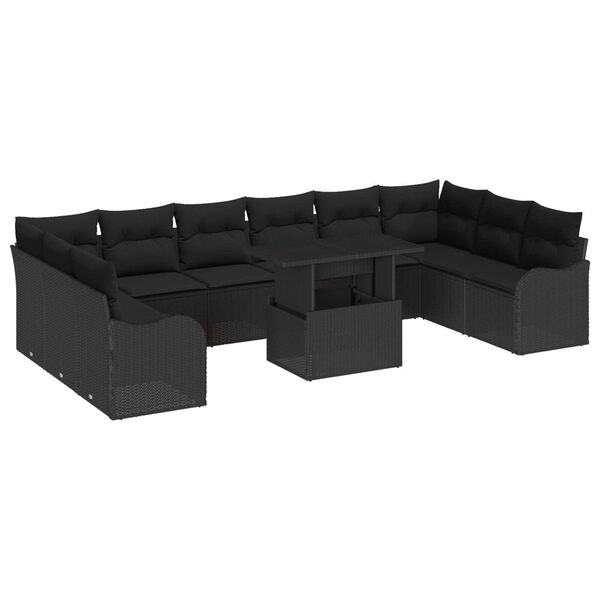 vidaXL Tuin Sofa Set met kussen met kussen 11 pcs Zwart Poly Rattan