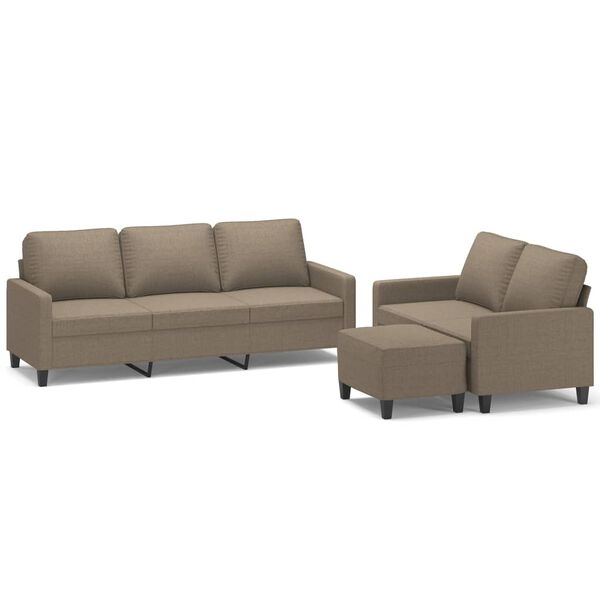 vidaXL 3-delige Loungeset met kussens stof taupe