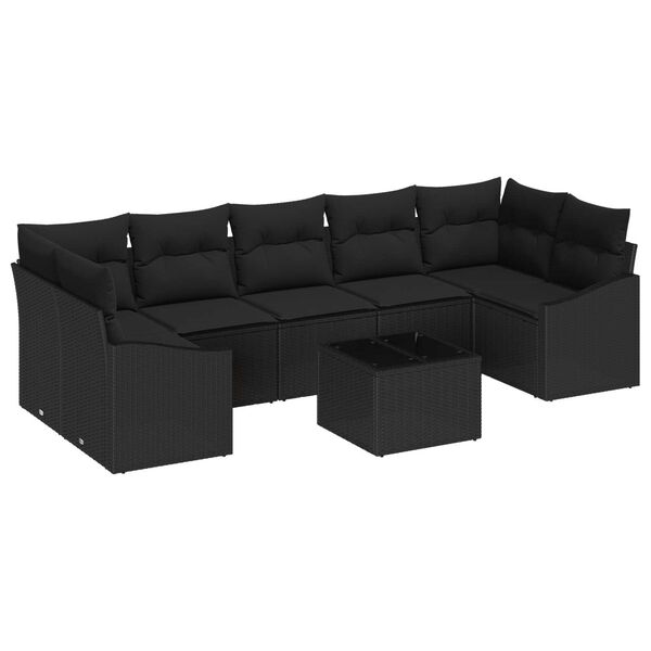 vidaXL Bankstel met kussen met opslag 8 pcs Zwart poly rattan