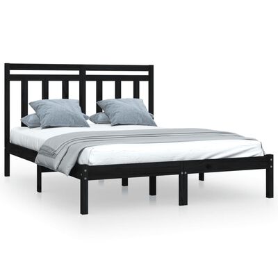 vidaXL Bedframe massief hout zwart 135x190 cm