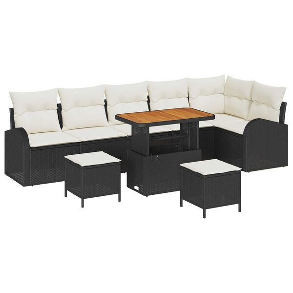vidaXL Tuin Sofa Set met kussen met opslag 9 pcs Zwart en Cr&egrave;me