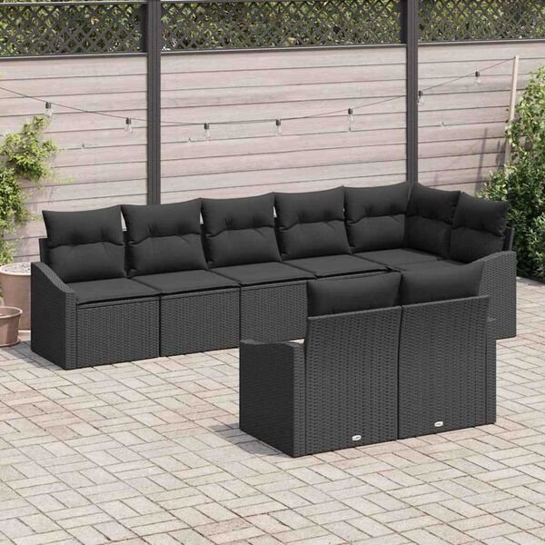 vidaXL Tuinbankenset met kussen met opslag 8 pcs Zwart poly rattan
