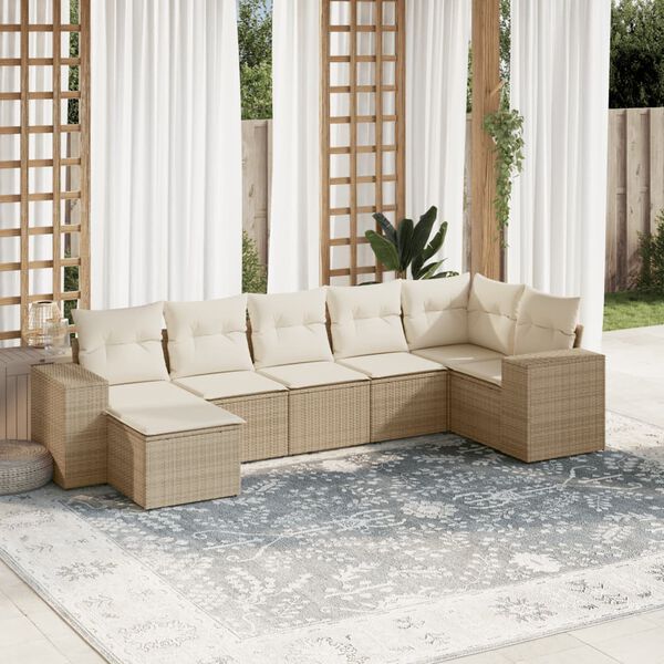 vidaXL 7-delige Loungeset met kussens poly rattan beige