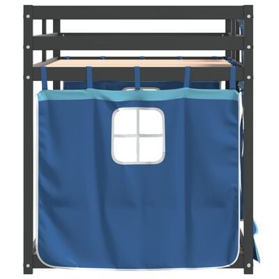 vidaXL Stapelbed met gordijnen 90x190 cm massief grenenhout blauw