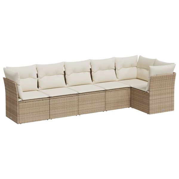 vidaXL 6-delige Loungeset met kussens poly rattan beige