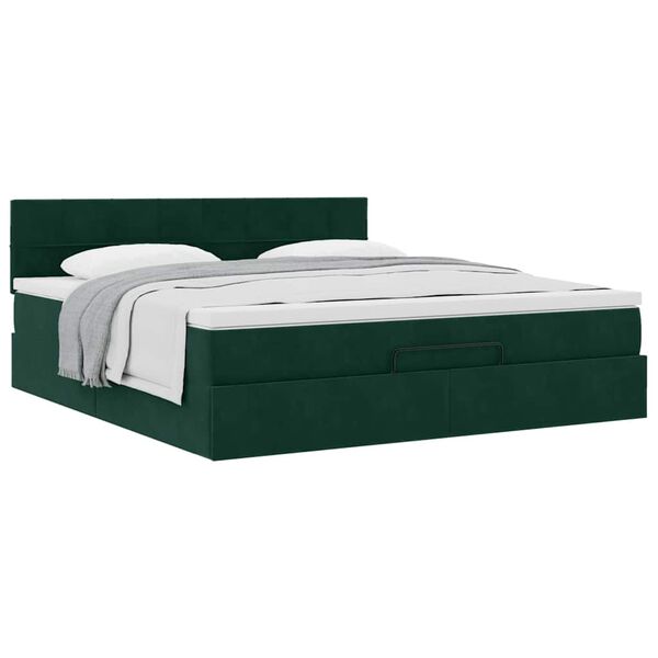 vidaXL Ottoman bed met matras 160x200cm fluweel donkergroen