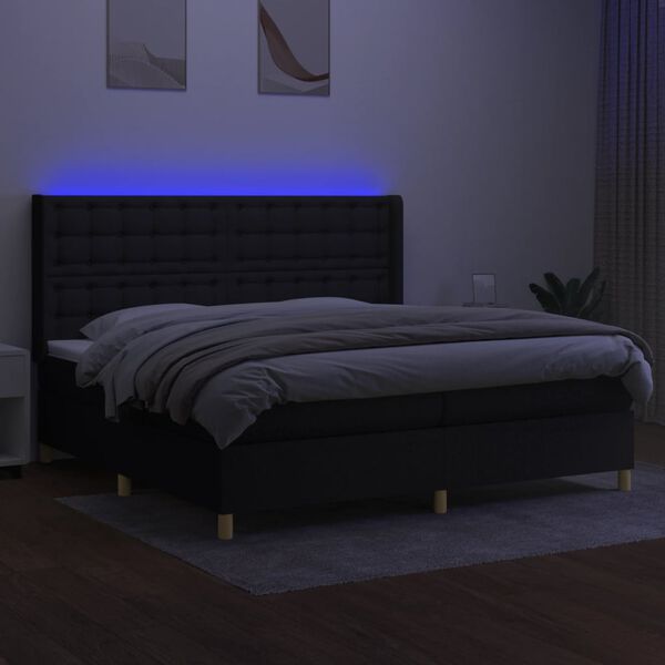 vidaXL Boxspring met matras en LED stof zwart 200x200 cm