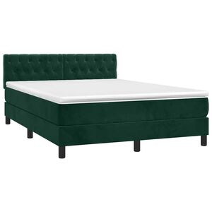 vidaXL Boxspring met matras en LED fluweel donkergroen 140x190 cm