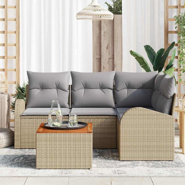 vidaXL Tuinbankenset met kussen 5 pcs Beige poly rattan