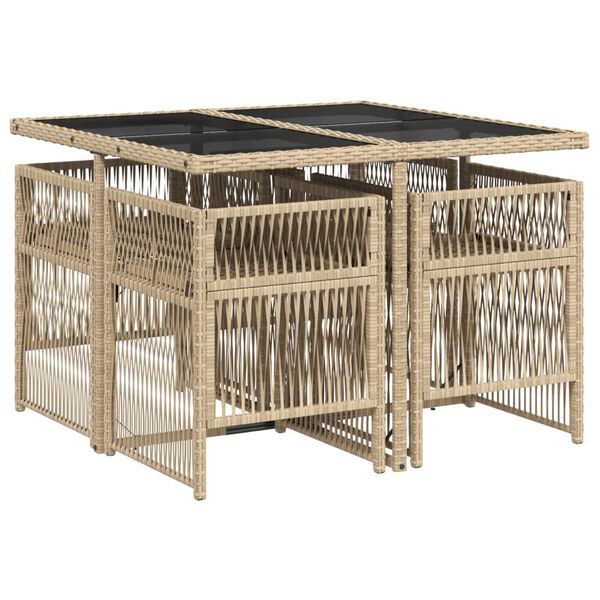 vidaXL 5-delige Tuinset met kussens poly rattan gemengd beige