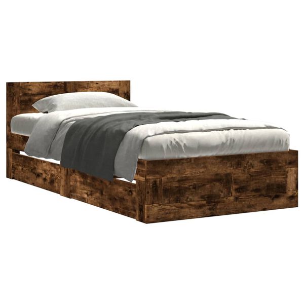 vidaXL Bedframe met hoofdeinde bewerkt hout gerookt eiken 90x200 cm