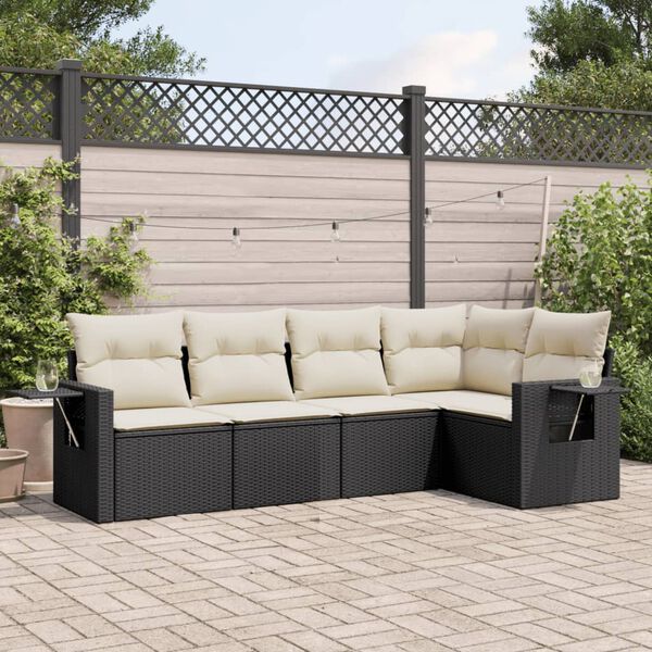 vidaXL 5-delige Loungeset met kussens poly rattan zwart