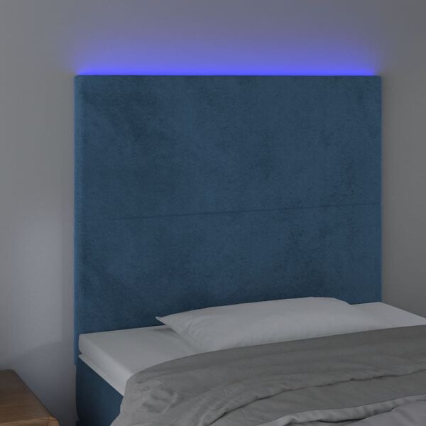 vidaXL Hoofdbord LED 100x5x118/128 cm fluweel donkerblauw