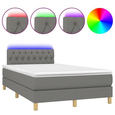 vidaXL Boxspring met matras en LED stof donkergrijs 120x190 cm