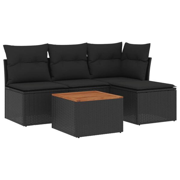 vidaXL 5-delige Loungeset met kussens poly rattan zwart