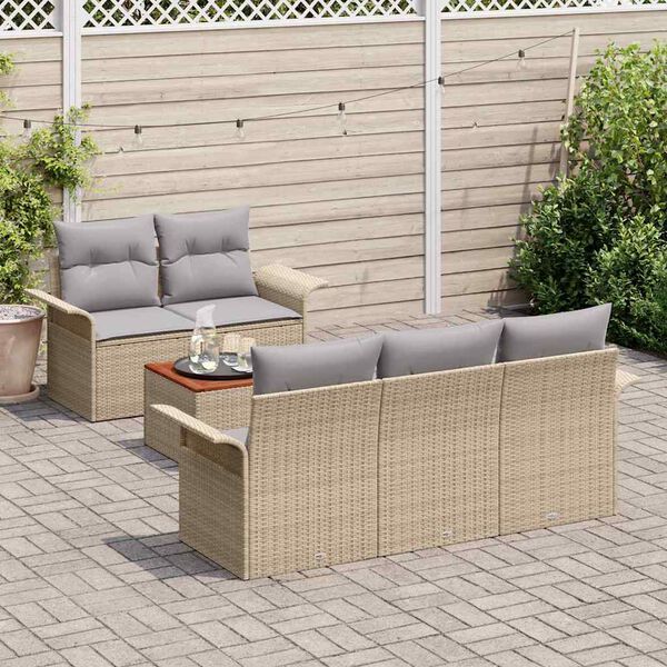 vidaXL Tuinbankenset met kussen 6 pcs Beige poly rattan