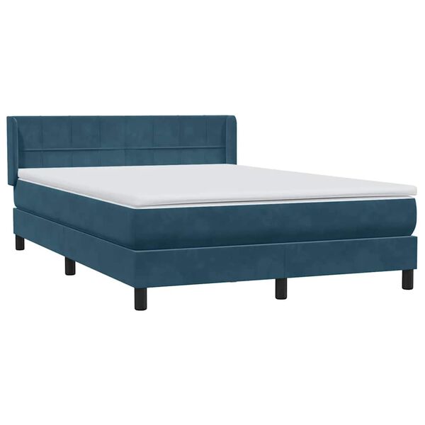 vidaXL Boxspring met matras fluweel donkerblauw 140x220 cm