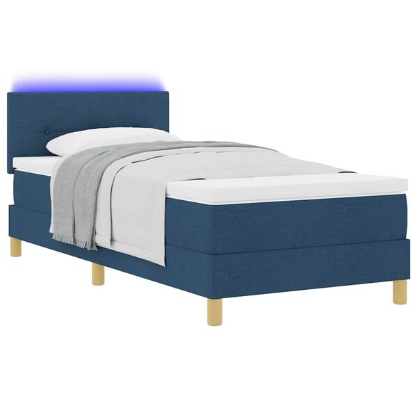 vidaXL LED Box Spring Bed met kussen Blauw 80 x 200 cm Stof