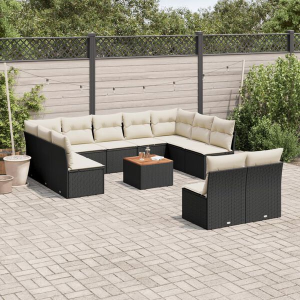 vidaXL 12-delige Loungeset met kussens poly rattan zwart