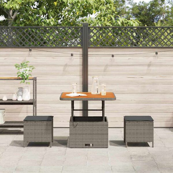 vidaXL Tuin eettafelset Grijs poly rattan