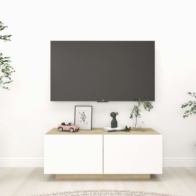 vidaXL Tv-meubel 100x35x30 cm spaanplaat wit en sonoma eikenkleurig