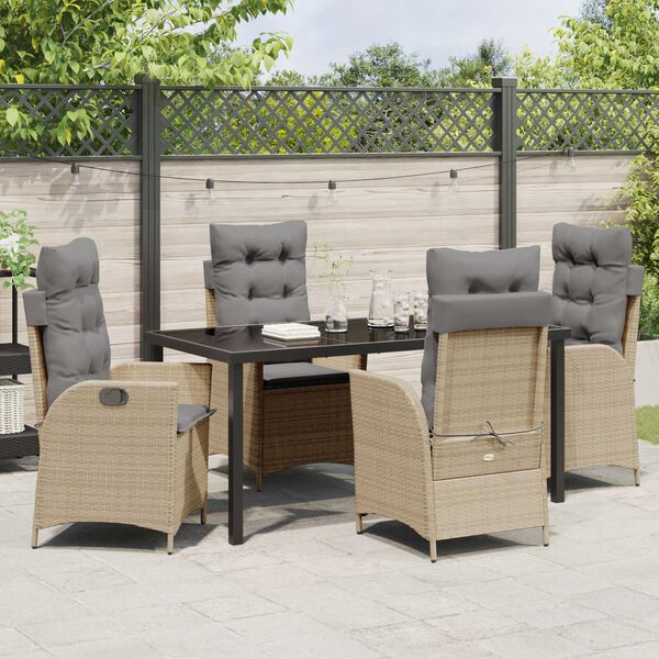 vidaXL Tuin eettafelset met kussen 5 pcs Beige poly rattan