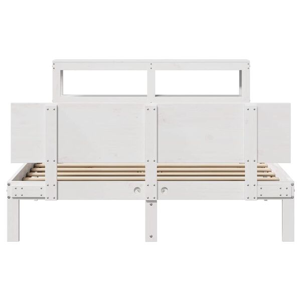 vidaXL Bedframe met hoofdbord massief grenenhout wit 135x190 cm
