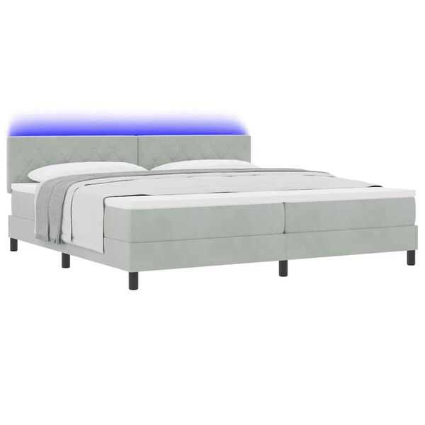 vidaXL LED Box Spring Bed met matras Lichtgrijs 200 x 200 cm Fluweel
