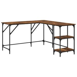 vidaXL Bureau 139x139x75 cm bewerkt hout gerookt eikenkleurig
