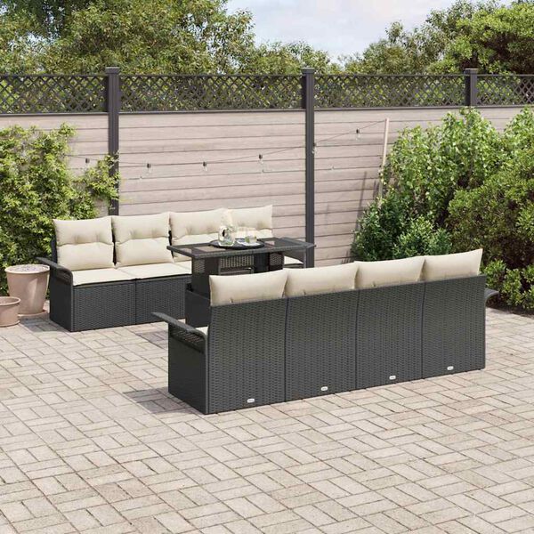 vidaXL Tuin Sofa Set met kussen 9 pcs Zwart Poly riet