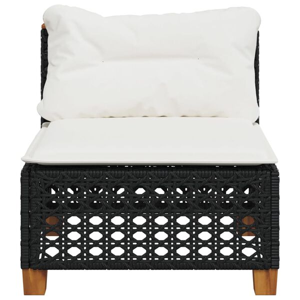 vidaXL Tuinbank zonder armleuning met kussens poly rattan zwart
