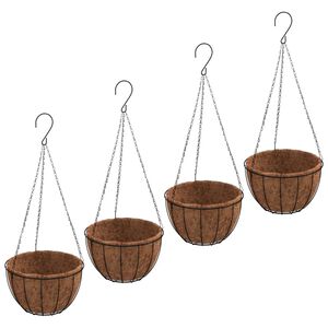 vidaXL Plantenbakken hangend 4 st met kokosbak staal &Oslash; 30x52 cm zwart