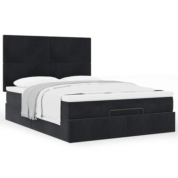 vidaXL Ottoman bed met matrassen 140x190cm fluweel zwart
