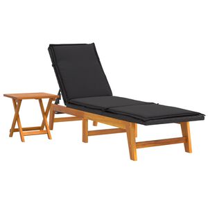 vidaXL Ligbed met tafeltje poly rattan en massief acaciahout