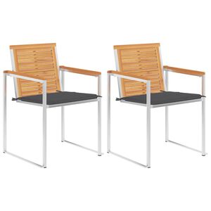 vidaXL Tuinstoelen 2 st met kussens massief teakhout en staal