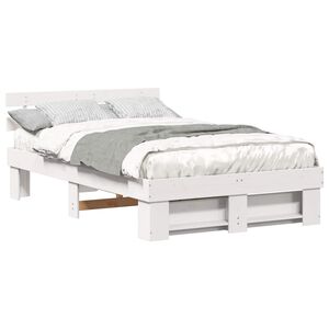 vidaXL Bedframe met hoofdeinde Wit 135 x 190 cm Massief grenenhout