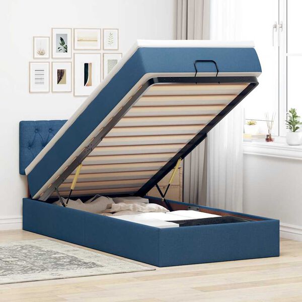 vidaXL Ottoman bed met matras en LED's 80x200cm stof blauw