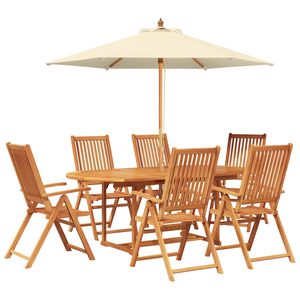 vidaXL Buiten Eetset met Parasol 8 st 6-zits Cr&egrave;me Wit en Natuurlijk