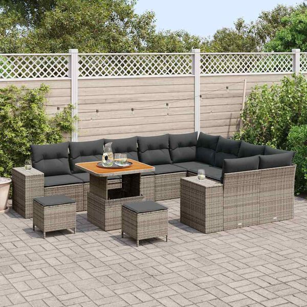 vidaXL Tuin Sofa Set met kussen met opslag met kussen 12 pcs Grijs