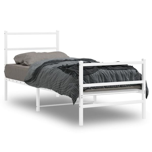 vidaXL Bedframe met hoofd- en voeteneinde metaal wit 75x190 cm