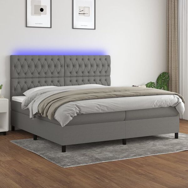 vidaXL Boxspring met matras en LED stof donkergrijs 200x200 cm
